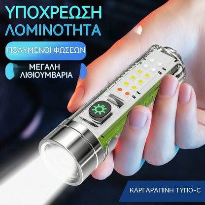 👍👍Συμπαγής φακός υψηλής έντασης με πολυλειτουργικό πλευρικό φως, γρήγορη φόρτιση Type-C, φορητότητα και εξαιρετικά μεγάλη διάρκεια ζωής μπαταρίας.