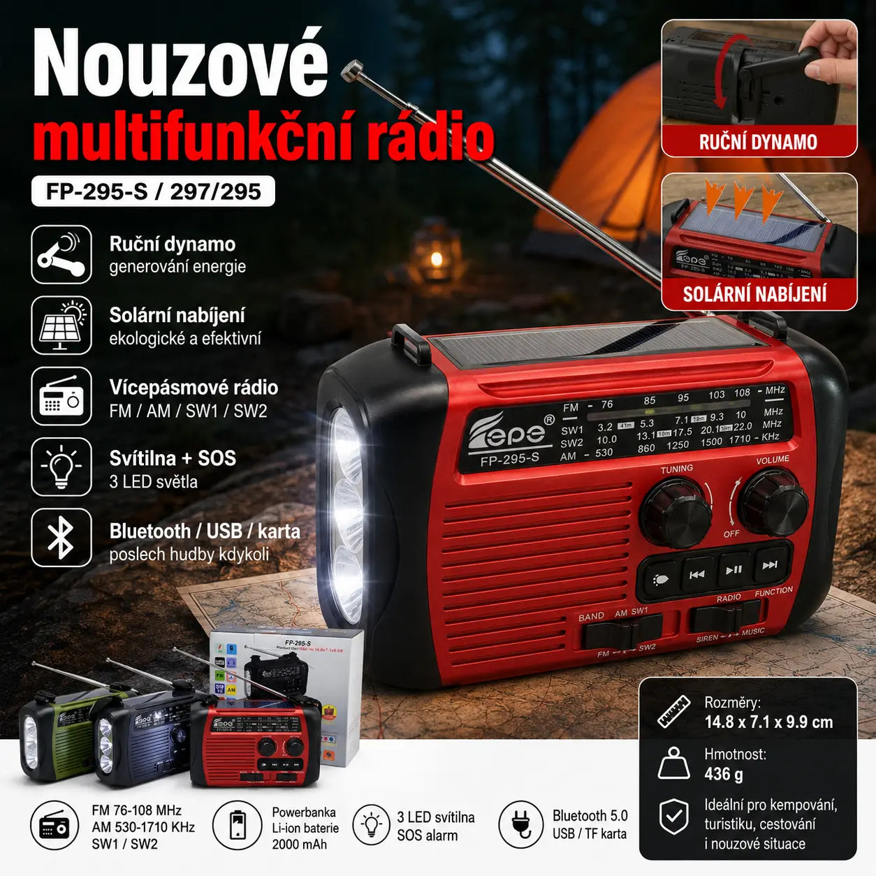 1 kusy 840 Kč🏕️Multifunkční přenosná svítilna s AM rádiem