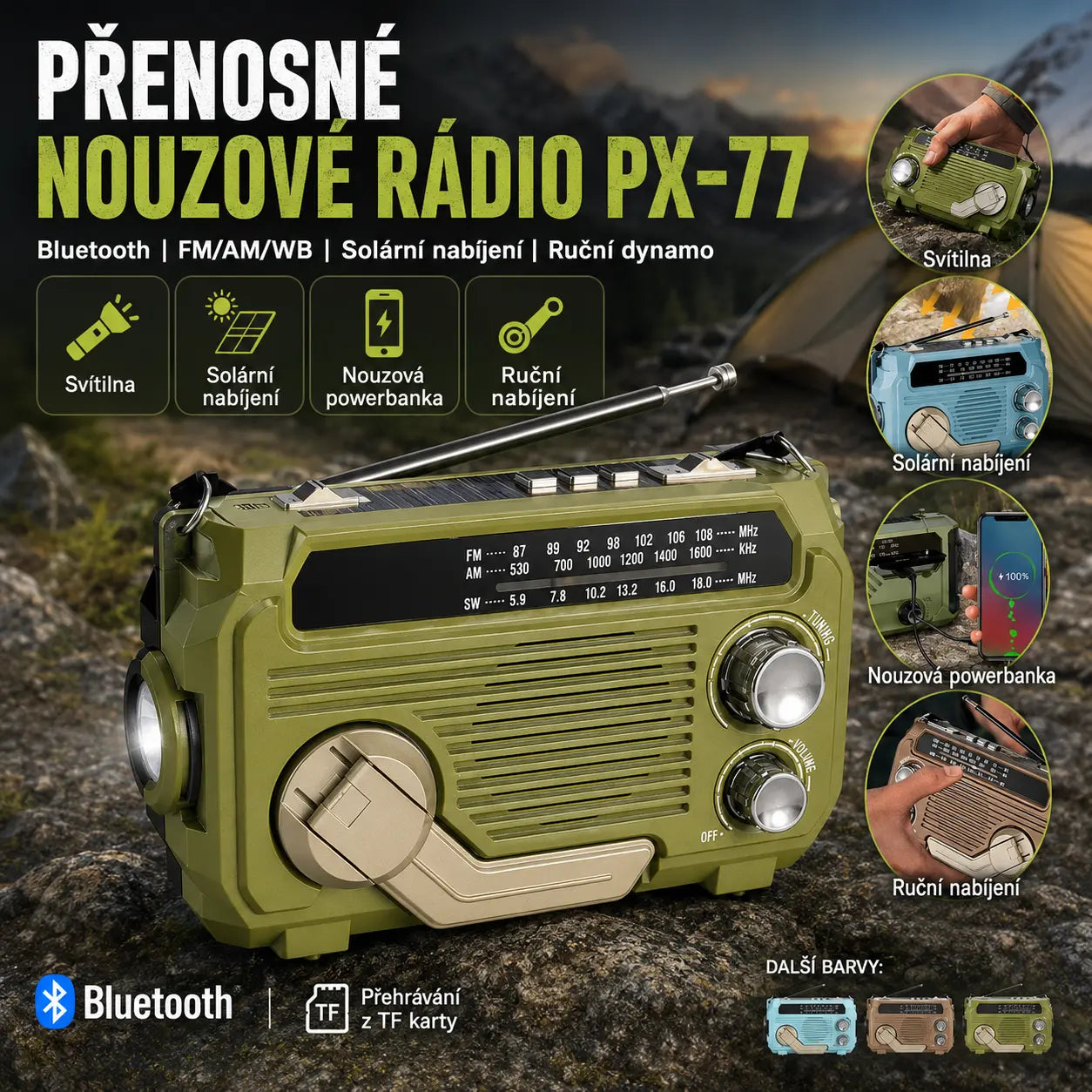 1 sada 780 Kč 💥🏕️Multifunkční přenosné rádio, AM rádio, stabilní Bluetooth karta, vícepásmový zvuk