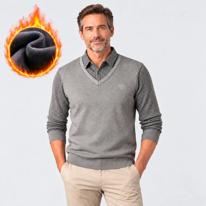 🧥✨【M–4XL】Pánský zateplený svetr s límcem košile – elegantní design 2 v 1 pro podzim a zimu.