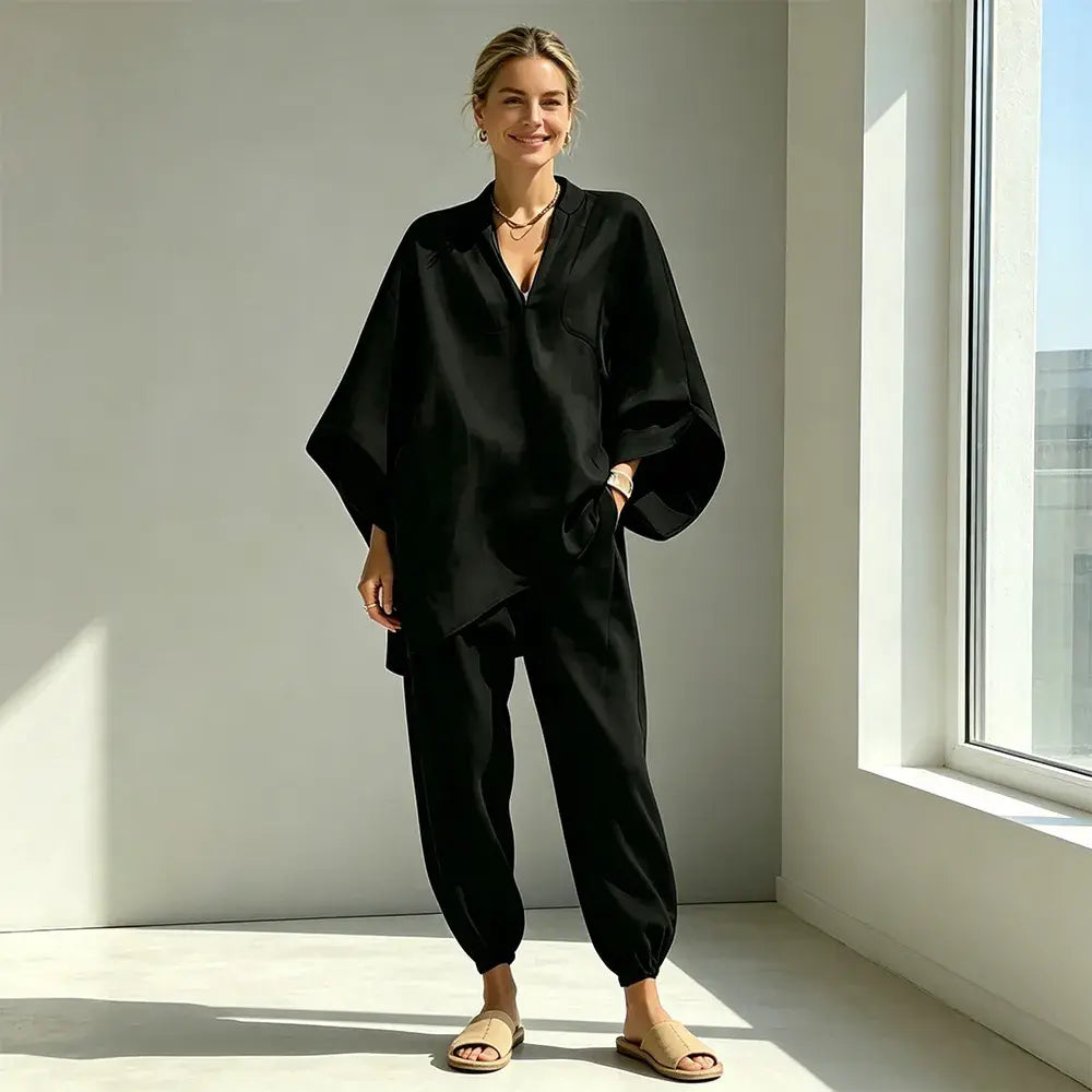 【S-3XL】👗 Souprava s volným výstřihem a širokým lemem, netopýřími rukávy, ležérní design, volný střih, ideální pro každodenní nošení - pohodlná a všestranná ✨🌸
