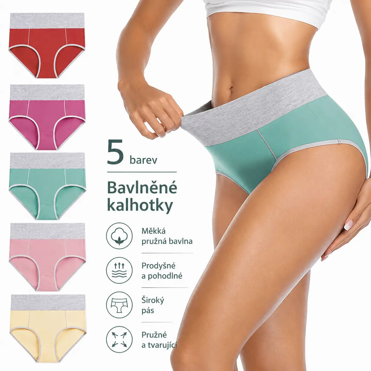 🩲【40 kg–110 kg】Pětidílná sada💕Čistě bavlněné antibakteriální spodní prádlo s vysokým pasem a absorpcí vlhkosti.