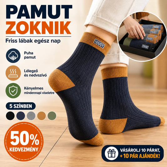 🔥🧦【Vásároljon 5 párat, és kapjon további 5-öt ajándékba】✨🎉【10 pár egy csomagban】Új, puha és kényelmes, tiszta pamut férfi zokni – izzadságelvezető és szagsemlegesítő.