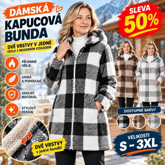 ✨【S-3XL】Dámsky dlhý kardigán/kabát na zips (obojstranný) – Umelá kožušina a károvaný vzor (štýl na jeseň/zimu)