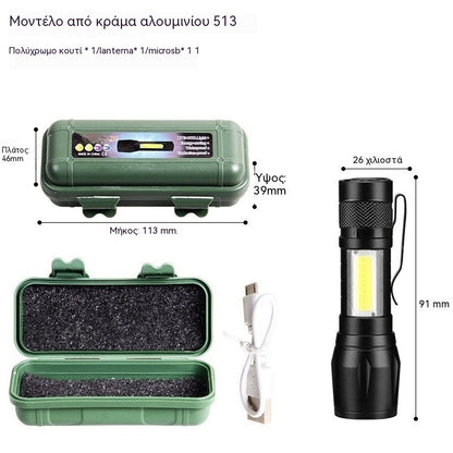 [2-Pack] Μίνι φακός LED υψηλής ισχύος από κράμα αλουμινίου με ρυθμιζόμενο ζουμ, πλευρικό φως COB και επαναφορτιζόμενη θύρα USB