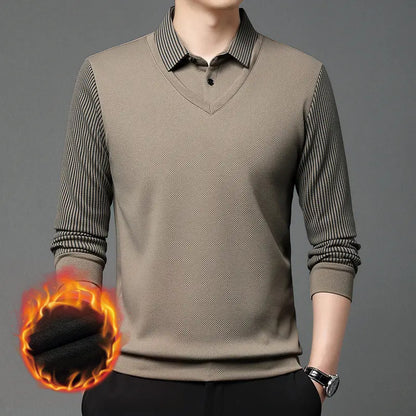 【M-4XL】 Polo majica v videzu dveh kosov z imitacijo črt v slogu patchworka
