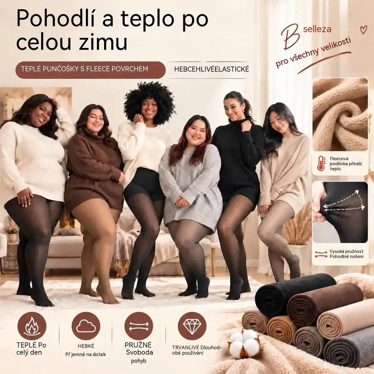 ✨【XS–3XL / 4 barvy】 Legíny s fleecovou podšívkou a efektem poloprůsvitnosti; navržené s jedním švem vpředu i vzadu. Jedná se o poloprůsvitné legíny, které slouží jako základní vrstva.