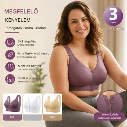 (3 db)💕🎁【45kg-155kg】Nagyméretű, légáteresztő, puha pamut melltartó elöl gombokkal