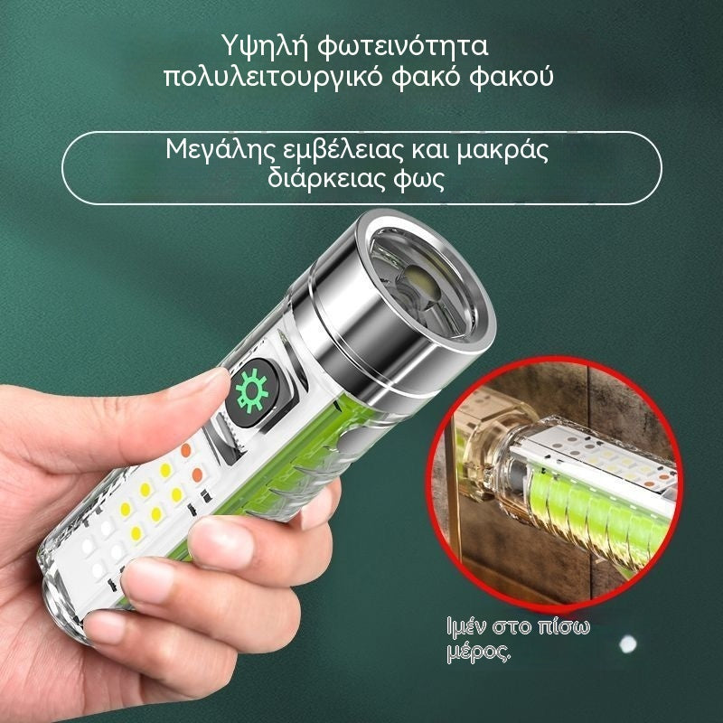 👍👍Συμπαγής φακός υψηλής έντασης με πολυλειτουργικό πλευρικό φως, γρήγορη φόρτιση Type-C, φορητότητα και εξαιρετικά μεγάλη διάρκεια ζωής μπαταρίας.