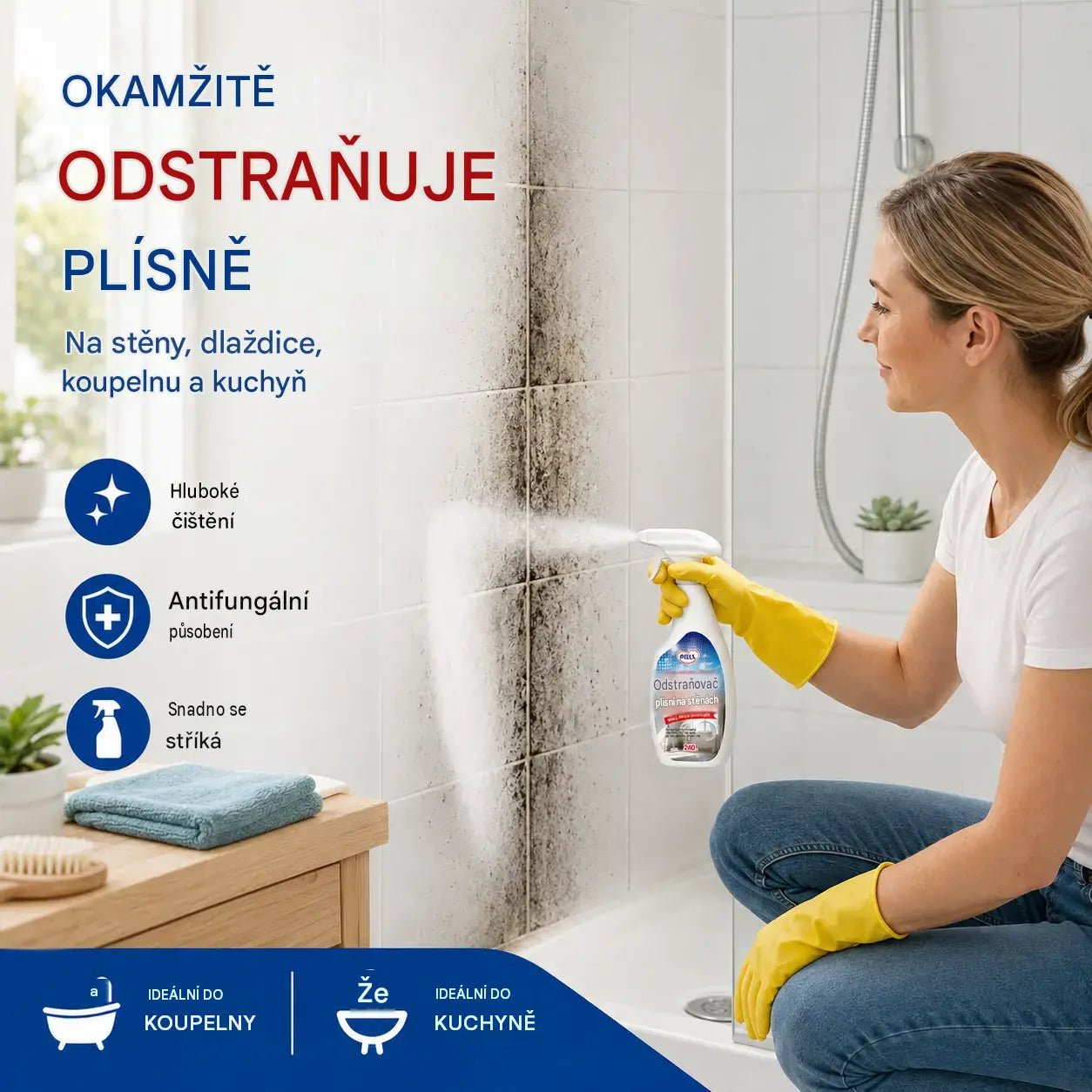 1 kusy 540 Kč 🔥 Čisticí sprej na plísně a obklady | Čistí koupelnu a kuchyň pouze jedním střikem, snadno se rozlučte s černými skvrnami od plísně.