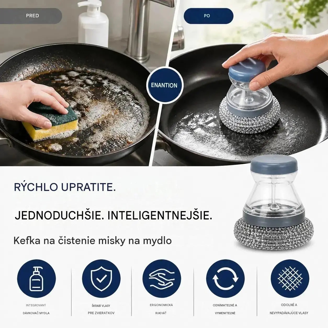 🧽 Čistiaca kefa s dávkovačom, LIMITOVANÁ PONUKA! 💪 Ideálne na hrnce, panvice a riad. Rýchle a jednoduché čistenie bez námahy! 🍳