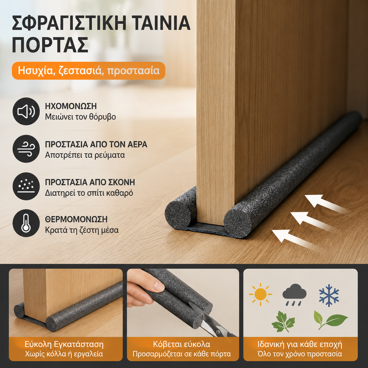 5 τεμάχιο 24 ευρώ🚪Λωρίδα στεγανοποίησης κενού πόρτας και κάτω μέρους, αντιανεμική, θερμομονωτική και ανθεκτική στη σκόνη💨
