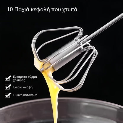 €26 [σετ 2 τεμαχίων] Ημιαυτόματο χτυπητήρι αυγών από ανοξείδωτο ατσάλι