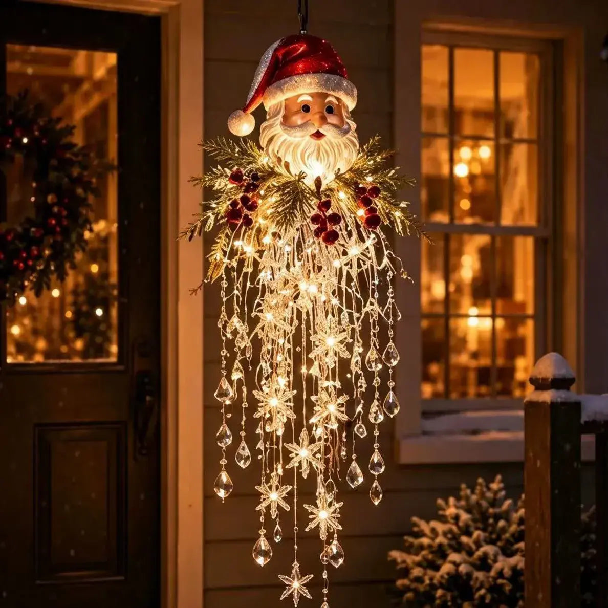 🔥 DNES SLEVA 50 % 🎅 Vánoční závěsná LED lampa se sněhovou vločkou a křišťálem | Kouzelná záře na verandu ✨