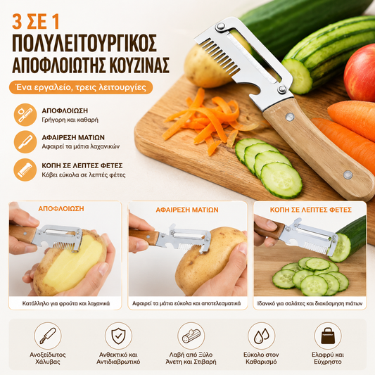 ✅【Αγοράστε 1, πάρτε 1 δωρεάν!】🧅🔪 Πολυλειτουργικός αποφλοιωτής κουζίνας 3 σε 1: Ξεφλουδίζει, κόβει σε φέτες και ανοίγει καπάκια μπουκαλιών! 🔥
