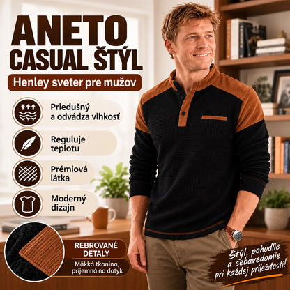👕✨【1 kus, S–3XL】Pánska waffle mikina s golierom – moderný dizajn s manšestrovými detailmi na ramenách.