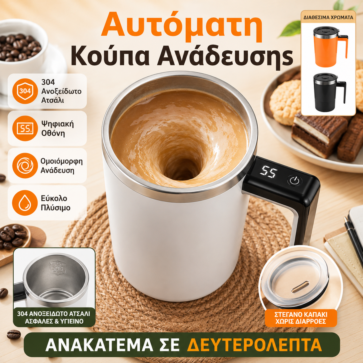 1 τεμάχιο 29 ευρώ☕🍵Πολυλειτουργικός αναδευτήρας καφέ με πλήρως αυτόματη ψηφιακή οθόνη, κατασκευασμένος από ανοξείδωτο ατσάλι, φορητός για τεμπέληδες που θέλουν να φτιάξουν τσάι.