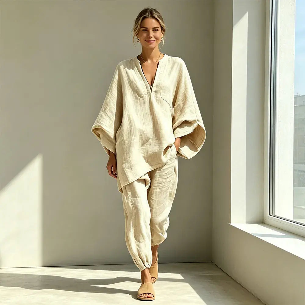 【S-3XL】👗 Souprava s volným výstřihem a širokým lemem, netopýřími rukávy, ležérní design, volný střih, ideální pro každodenní nošení - pohodlná a všestranná ✨🌸