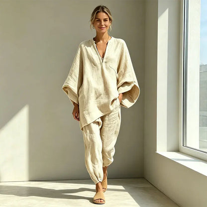 【S-3XL】👗 Souprava s volným výstřihem a širokým lemem, netopýřími rukávy, ležérní design, volný střih, ideální pro každodenní nošení - pohodlná a všestranná ✨🌸