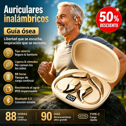 Auriculares inalámbricos Bluetooth sin almohadilla integrada, con gancho para la oreja y conducción ósea