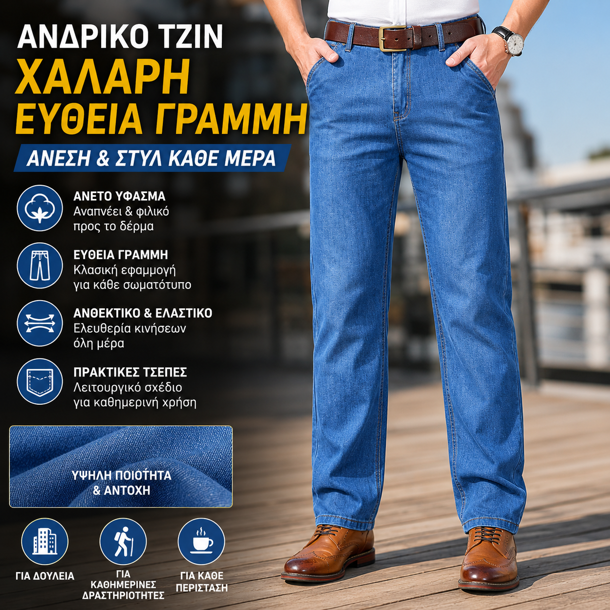 👖👖【 Εκλεκτά ανδρικά ρούχα】Απλά, φαρδιά και ευέλικτα ανδρικά τζιν μεγάλων μεγεθών