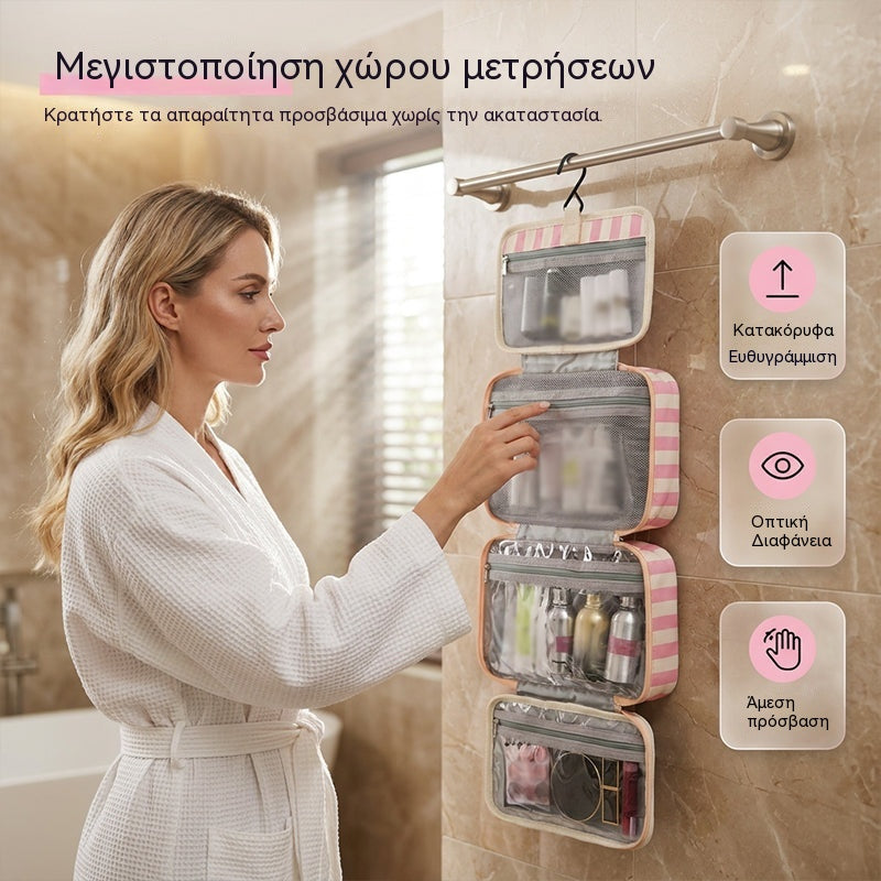 💖💃49% ΕΚΠΤΩΣΗ!!✨Ριγέ κρεμαστή τσάντα ταξιδιού για προϊόντα περιποίησης