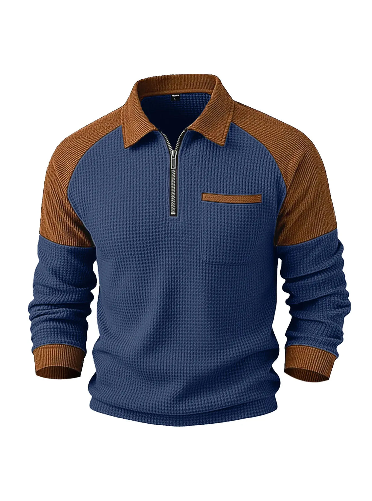 👕✨【1 kus, S–3XL】Pánska waffle mikina s golierom – moderný dizajn s manšestrovými detailmi na ramenách.