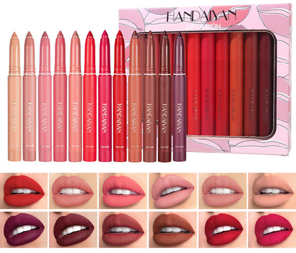 💋💄【1 σετ 12 χρωμάτων】12χρωμο σετ αντικολλητικό κραγιόν