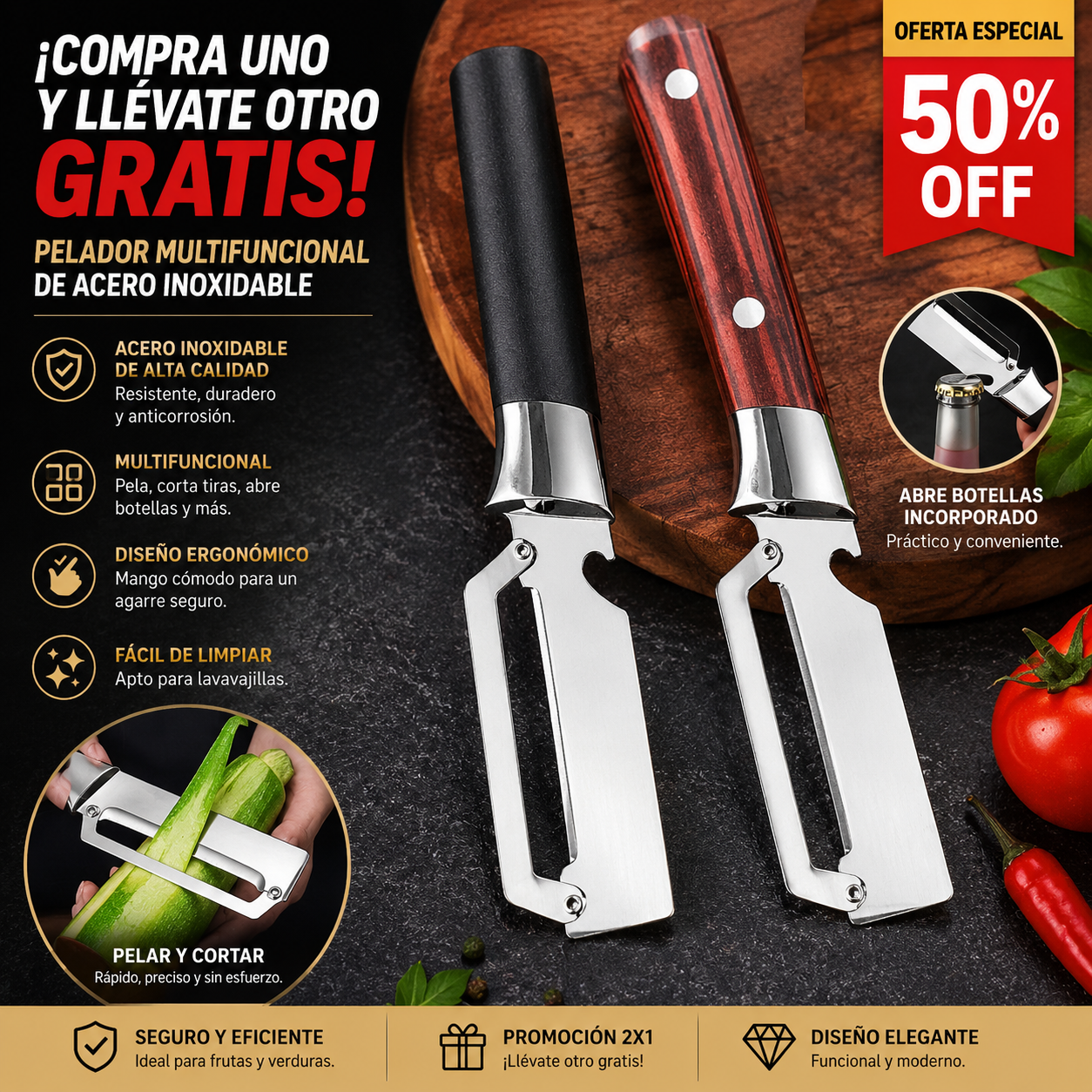 【2 artículos por 22 euros】Pelador multifuncional de acero inoxidable