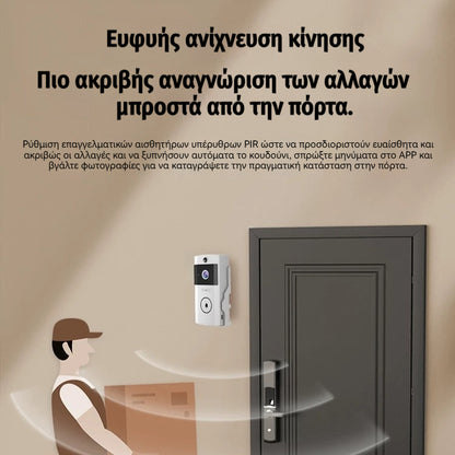 🏠📹📱Έξυπνο κουδούνι πόρτας με βίντεο, με δυνατότητα απομακρυσμένης εγγραφής βίντεο, αλλαγής φωνής, νυχτερινής όρασης υψηλής ευκρίνειας, κοινή χρήση εφαρμογών για οικογένειες, αυτόματη λήψη εικόνων και αποθήκευση στο cloud