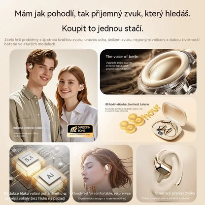 Bezdrátová Bluetooth sluchátka bez vestavěného ucha, s háčkem za uši a kostním vedením