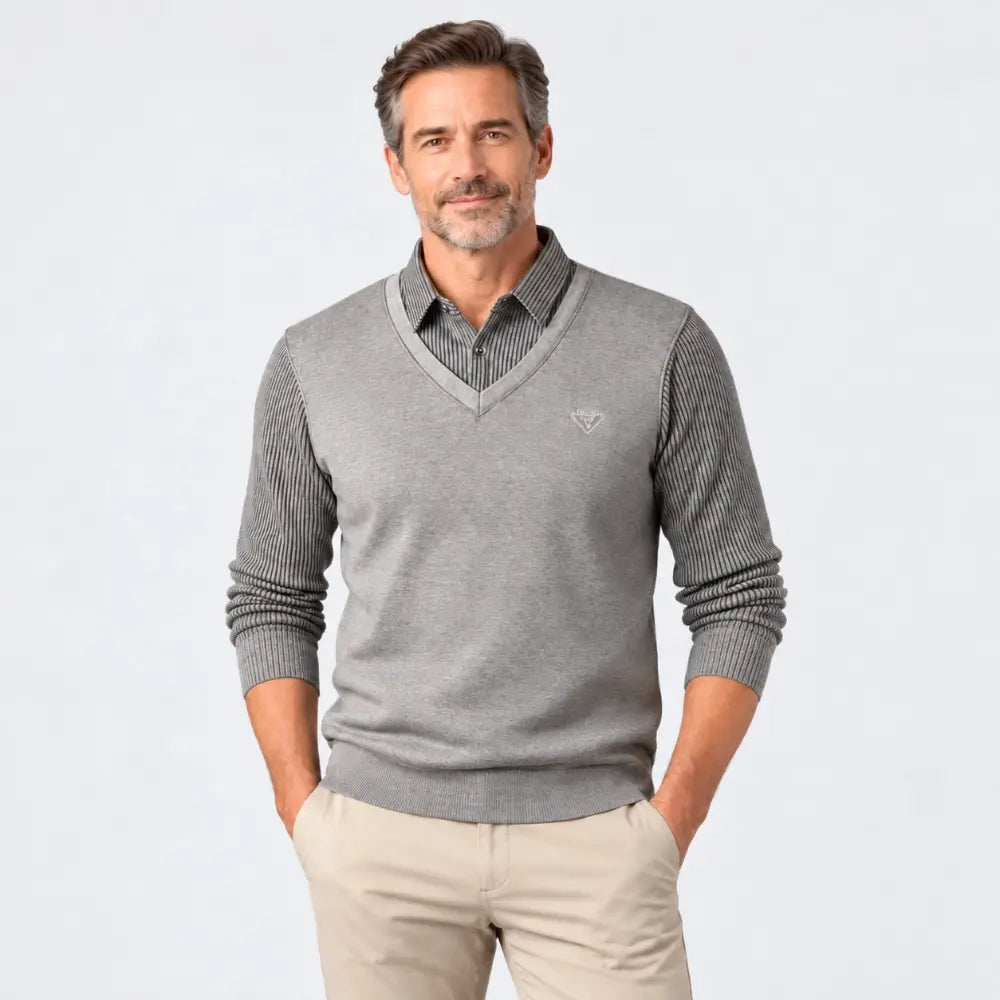 🧥✨【M–4XL】Pánský zateplený svetr s límcem košile – elegantní design 2 v 1 pro podzim a zimu.