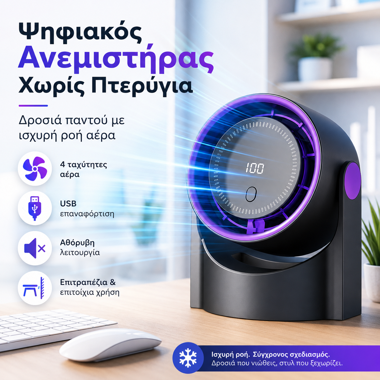 🧊🍃Νέος επιτραπέζιος ανεμιστήρας χωρίς πτερύγια τύπου τουρμπίνας (μπορεί να τοποθετηθεί στον τοίχο)