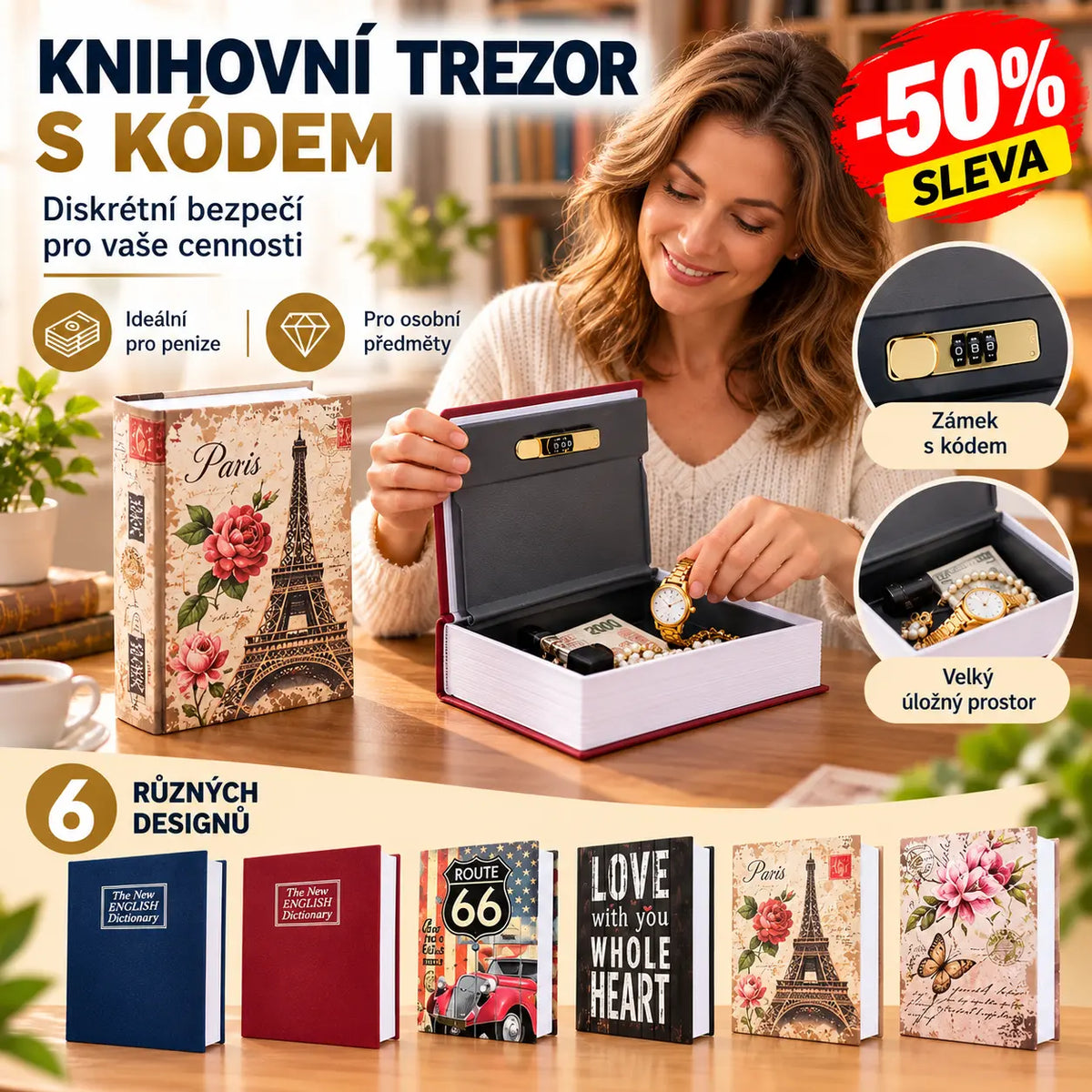 📚 Diskrétní trezor knižního typu s kódem ⚡ · Tajná schránka na úspory a osobní věci · 6 modelů 🌟!
