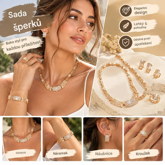💖🔥【Prsten + náramek + náušnice + náhrdelník】✨Kreativní a jedinečná sada šperků v boho stylu s minimalistickou estetikou.