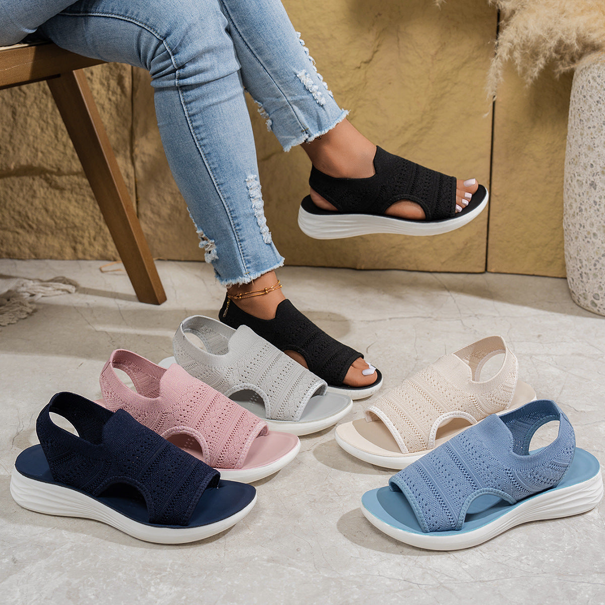 👡Γυναικεία αναπνεύσιμα πλεκτά σανδάλια πλατφόρμας
