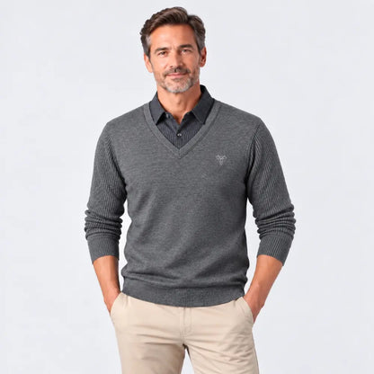 🧥✨【M–4XL】Pánský zateplený svetr s límcem košile – elegantní design 2 v 1 pro podzim a zimu.