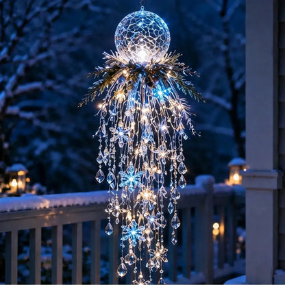 🔥 DNES SLEVA 50 % 🎅 Vánoční závěsná LED lampa se sněhovou vločkou a křišťálem | Kouzelná záře na verandu ✨