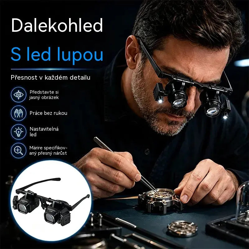 🔍 24násobná LED lupa s hlavicí – Přenosná lupa pro opravy hodinek, pájení elektronických a mobilních součástek 💡