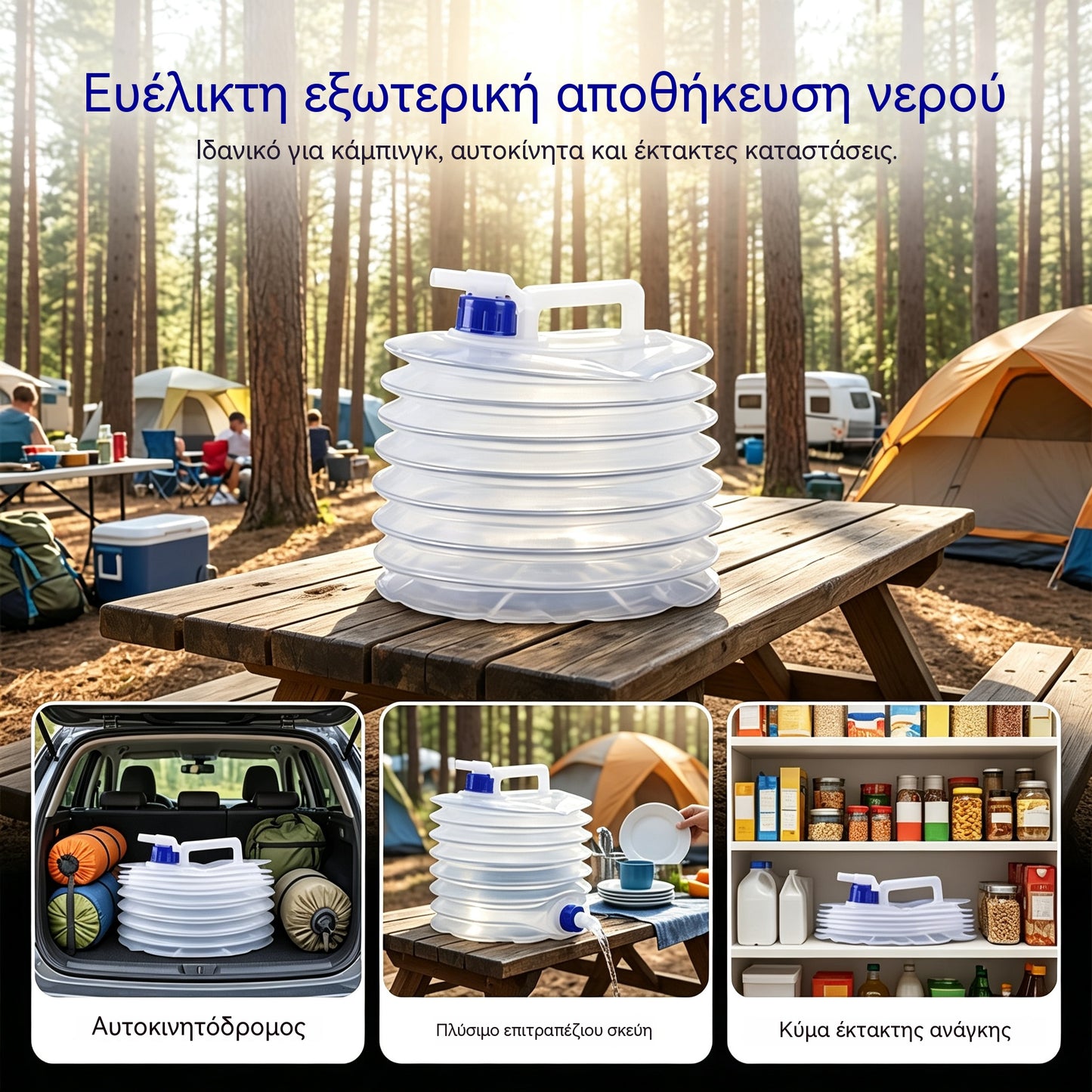 💧🚰 Πτυσσόμενο δοχείο νερού με βρύση – χωρητικότητας 5 λίτρων, συμπαγές και πρακτικό, ιδανικό για κάμπινγκ 🏕️✨
