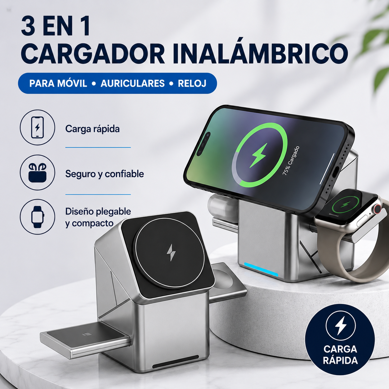 58% DE DESCUENTO 🔥 Ofertas imperdibles: Estación de carga inalámbrica magnética plegable 3 en 1