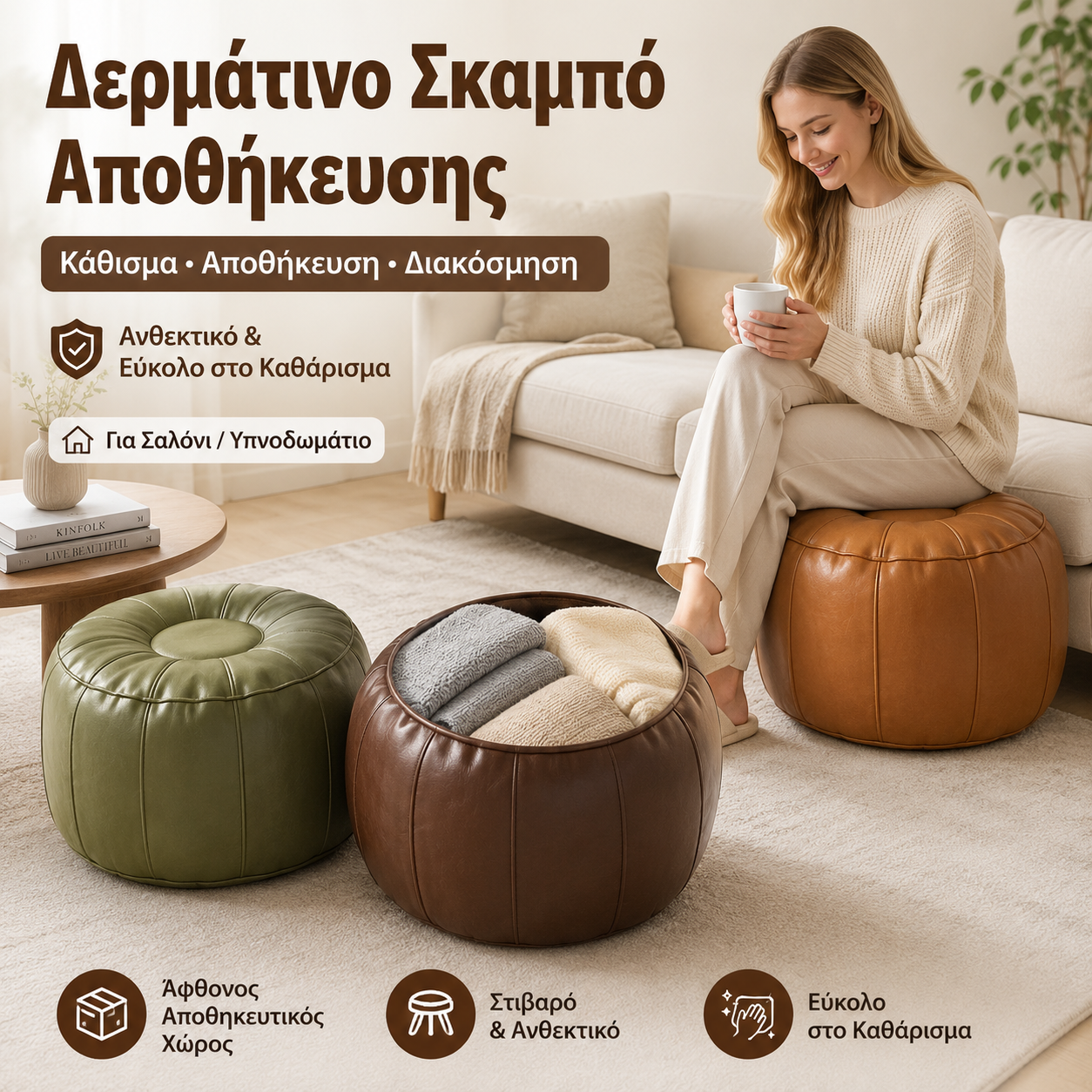 27 ευρώ ανά τεμάχιο🛋️Σκαμπό Αποθήκευσης Μεταχειρισμένων Ρούχων – Αδιάβροχο συνθετικό υλικό, εξοικονομεί χώρο και είναι εύκολο στη μεταφορά. 50% έκπτωση! ✨