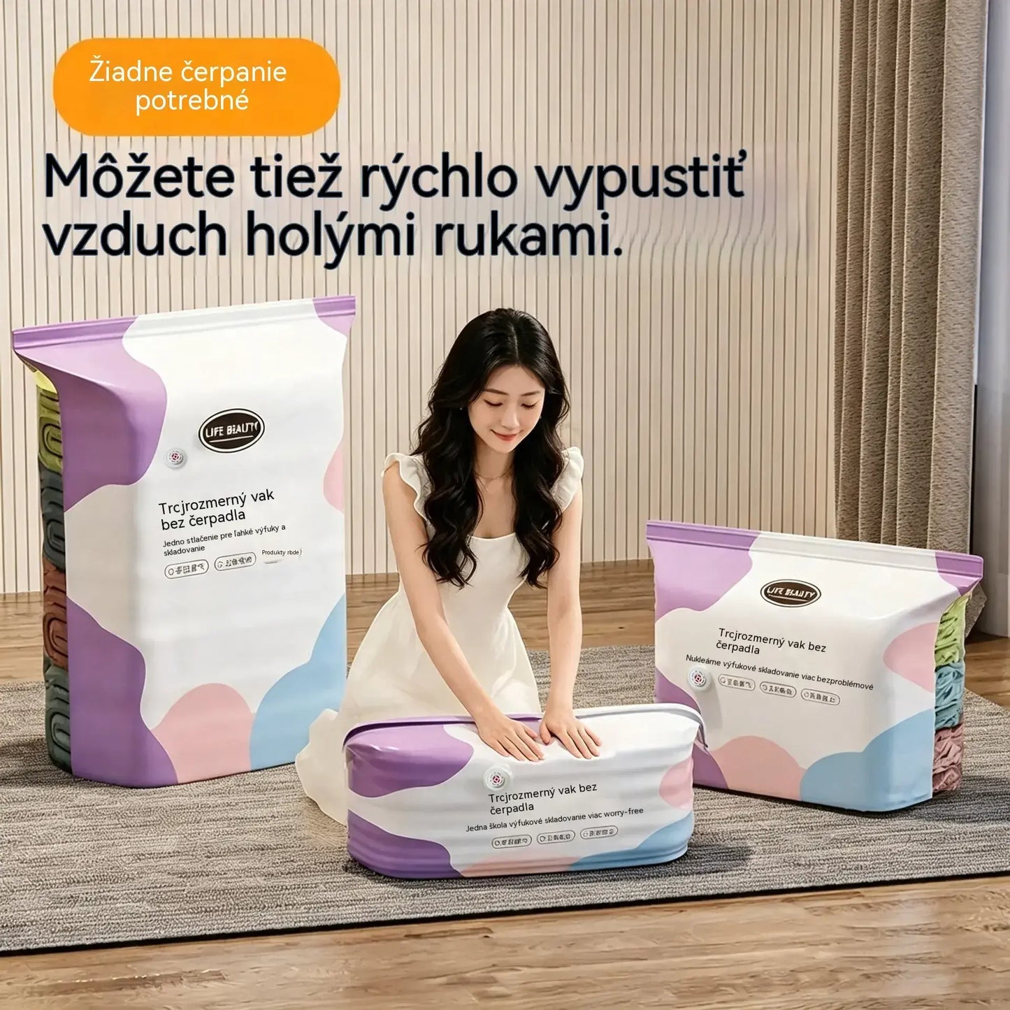 🧳5 kusy 600 Kč  💨 Veľké, flexibilné vákuové úložné vrecká: Nie je potrebné žiadne vzduchové čerpadlo, nepriepustné, ideálne na úsporu miesta v kufri a doma ✈️