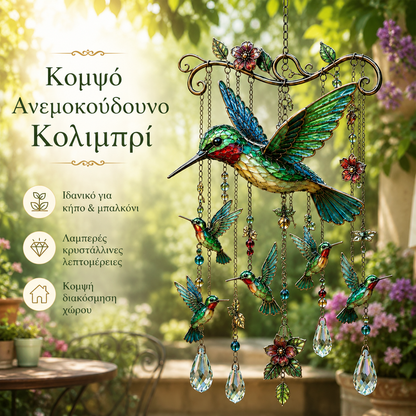 🐦Κρυστάλλινο κουδούνι ανέμου με κολιμπρί και ρετρό βαμμένο σχέδιο