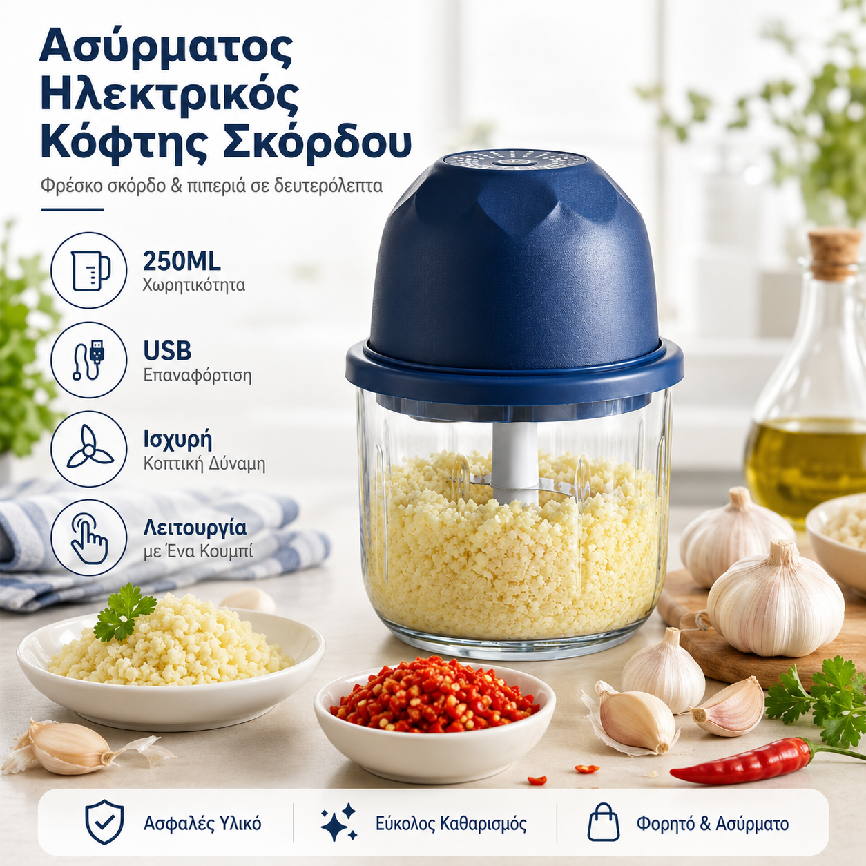 🔥【1 τεμάχιο για 27 ευρώ】✨Αποτελεσματικός ασύρματος μίνι ηλεκτρικός τεμαχιστής τροφίμων