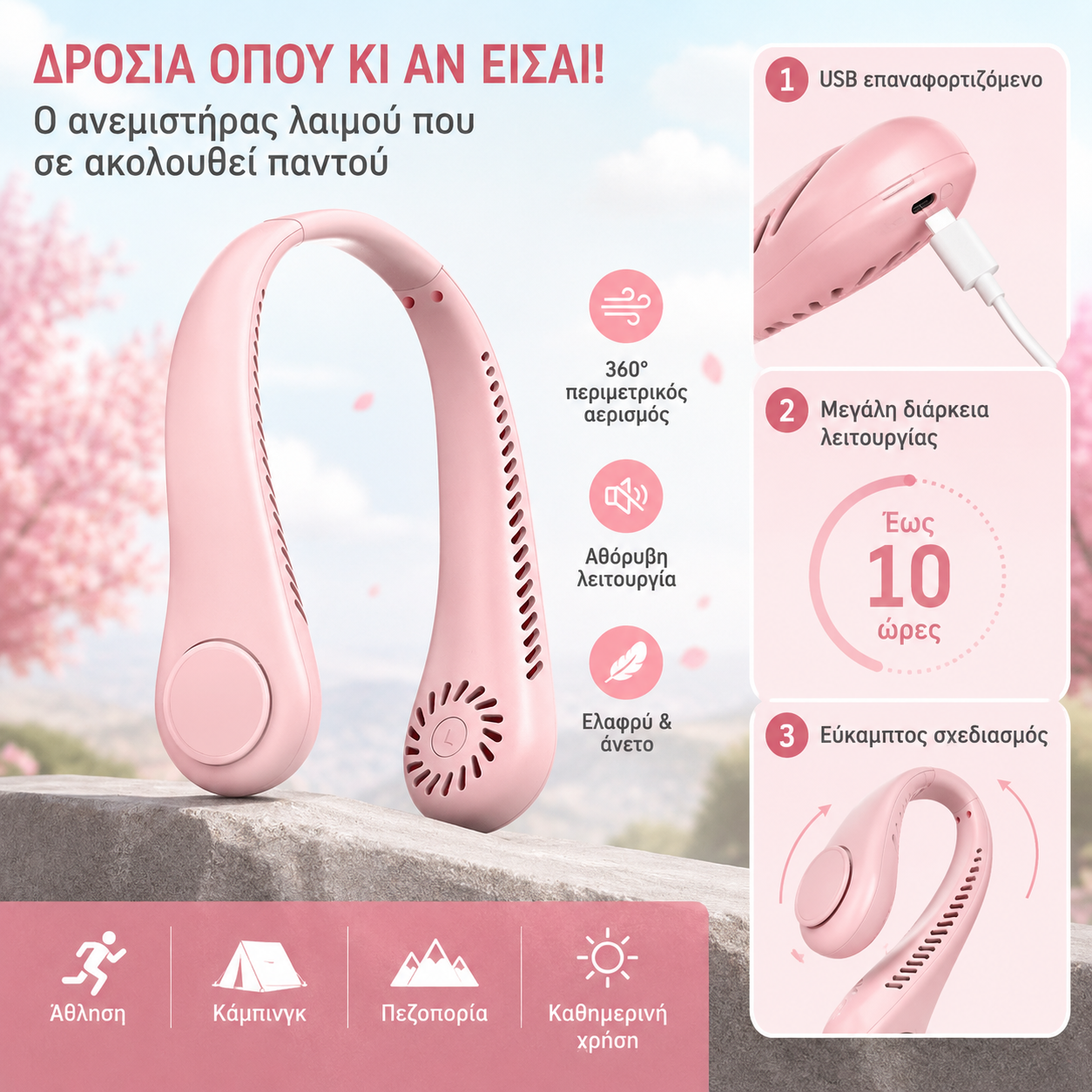💨 Ανεμιστήρας κλιματιστικού με λαιμό – Εξαιρετικά αθόρυβος, φορητός & περιστρεφόμενος 360° – Ιδανικός για το καλοκαίρι 🌞