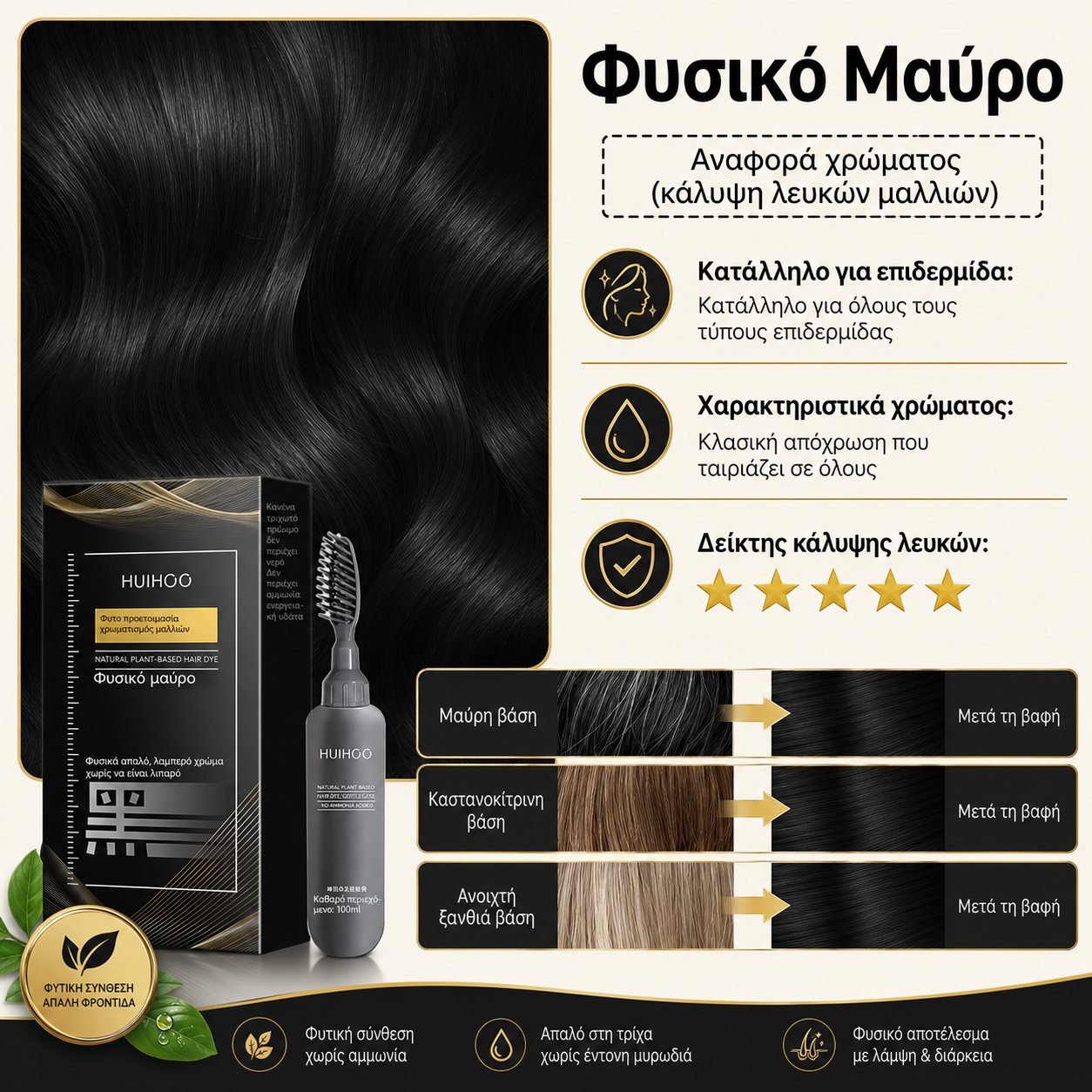 ✨ ΠΕΡΙΟΡΙΣΜΕΝΗ ΔΙΑΡΚΕΙΑ 50% ΕΚΠΤΩΣΗ! 🌿 Βαφή Μαλλιών με Χτενάκι Φυτικής Βάσης – Εύκολη Κάλυψη των Γκρίζων, Θρεπτική Φόρμουλα ✨