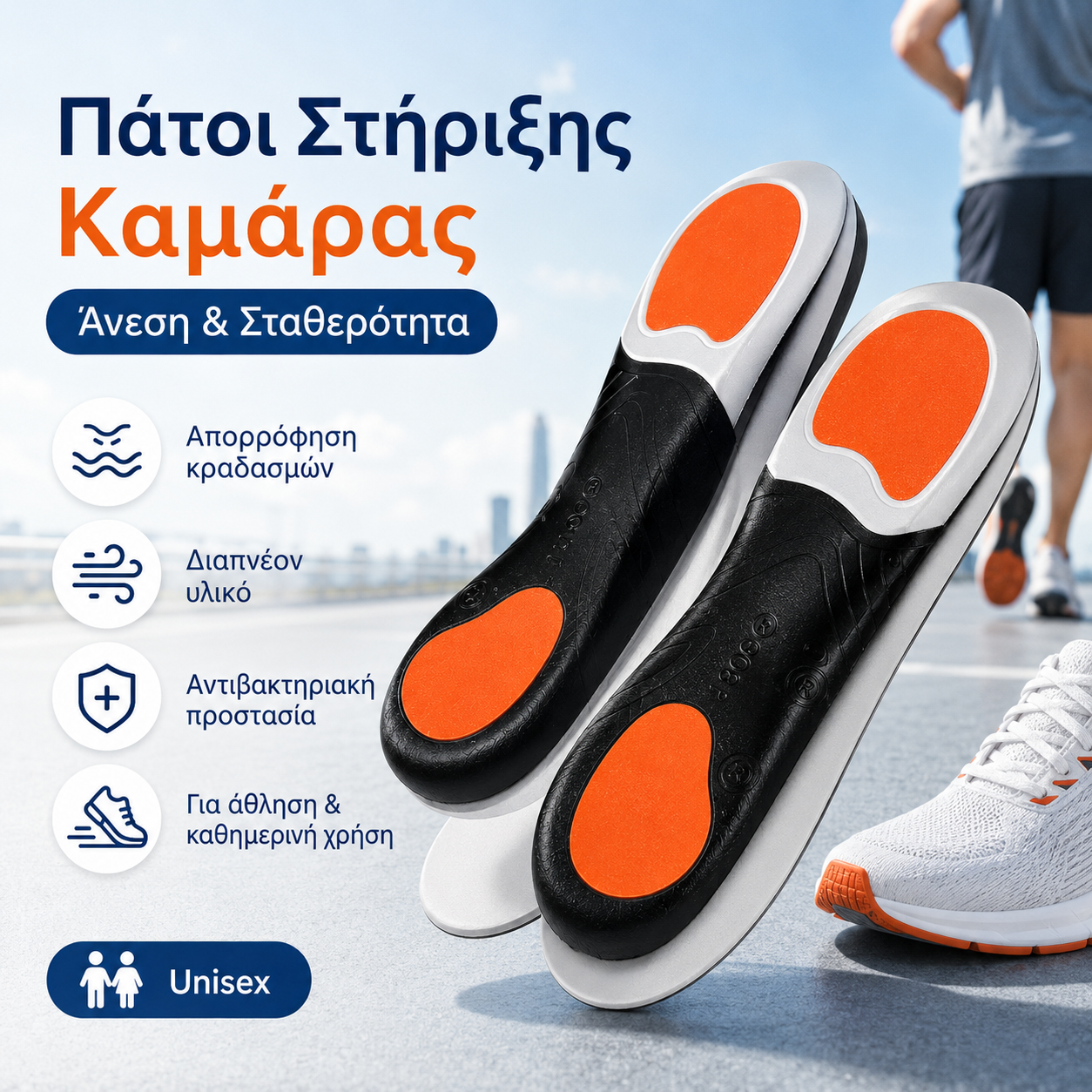 👣【Αγοράστε 1 και πάρτε 1 δωρεάν】【Μεγέθη 35-46】⚡ Ορθοπεδικοί αθλητικοί πάτοι με στήριξη καμάρας – Απόλυτη αντικραδασμική προστασία και μέγιστη άνεση