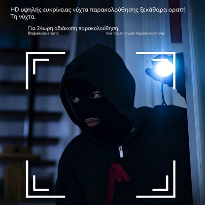 Κάμερα υψηλής ευκρίνειας με σύστημα έξυπνης παρακολούθησης σπιτιού μέσω ασύρματου WiFi, υπέρυθρης νυχτερινής όρασης, αμφίδρομης ενδοεπικοινωνίας και κάμερας υψηλής ευκρίνειας.