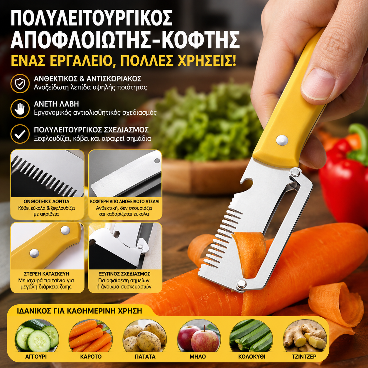 ✅Αγοράστε 1 και πάρτε 1 δωρεάν (2 είδη) 🧅🔪 Πολυλειτουργικός αποφλοιωτής κουζίνας 3 σε 1: Ξεφλουδίστε, κόψτε και ανοίξτε μπουκάλια! 🔥